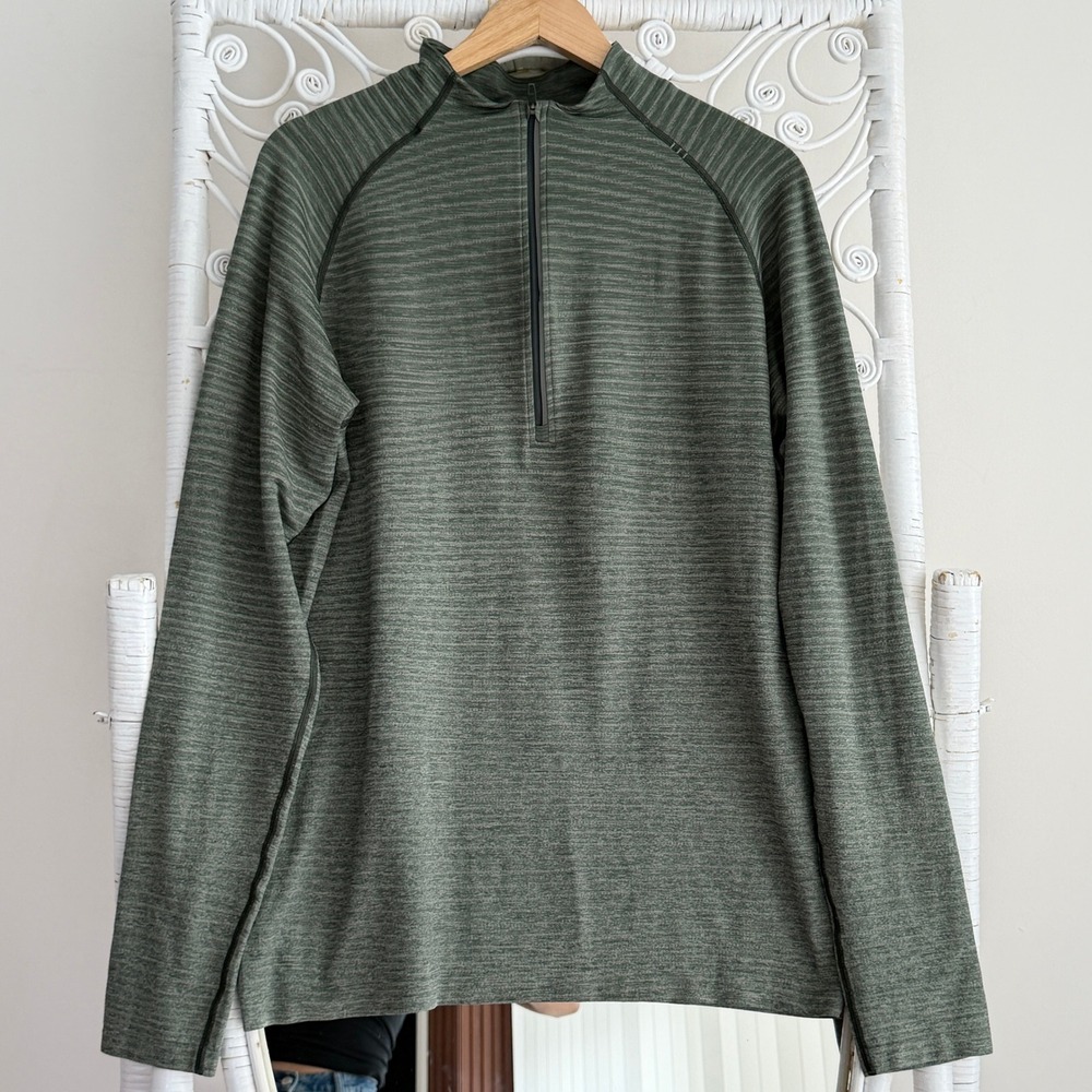 Lululemon Quarter Zip Pullover Mens Large Green Metal Vent Tech Stripe Top